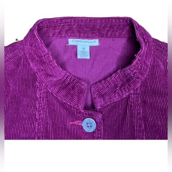 Charter Club Corduroy Jacket Womens Medium Burgundy Button Up Pockets Slim Fit - Picture 3 of 6